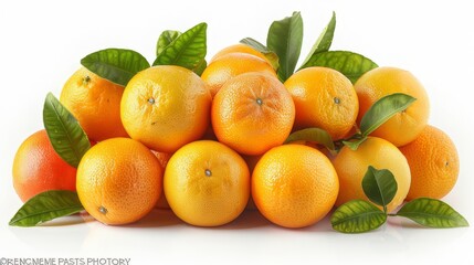 A bunch of citrus fruits, orange, grapefruit, lemon on a white background.