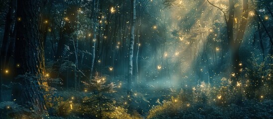 Portrait of a magical forest with a mystical natural glow at night. generative AI image