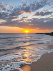 Naklejka premium Sunset Sea Beach Landscape Art