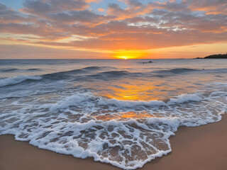 Sunset Sea Beach Landscape Art