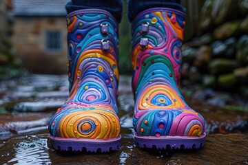 puddles and splash with rain boots professional photography