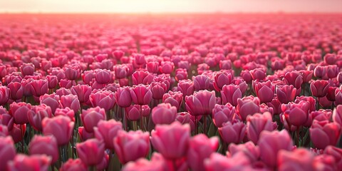 Endless rows of blooming pink tulips create a striking pattern - Powered by Adobe