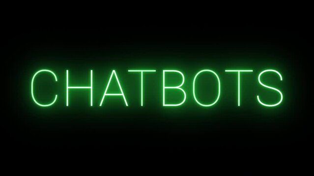 Flickering neon green glowing chatbots text animated on black background