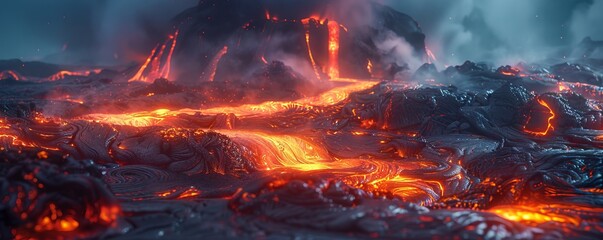 Lava river flowing from the Kilauea Volcano.