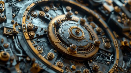 An intricate, clockwork-inspired lock mechanism, interlocking gears and coded symbols representing the complexities of encryption, photorealistic