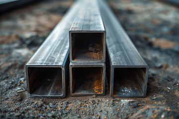 Iron square pipes in warehouse
