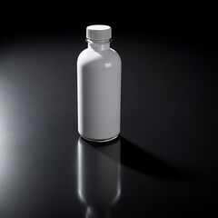 mockup of plastic milk, medicine, yogurt, drink, white bottle with lid on black background.