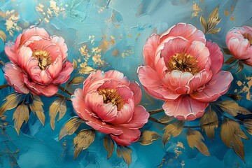 Beautiful peonies in paint painting style