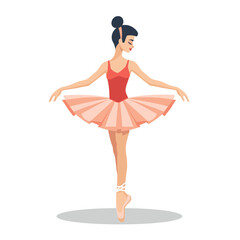 Female ballet dancer stands en pointe, exhibiting graceful posture solo performance. Ballerina performs dance routine, wearing classic tutu ballet shoes, displaying skilled footwork balance. Elegant