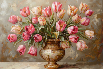 Bouquet of tulips in a vase in acrylic style