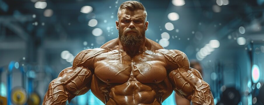 Bodybuilder man with giant muscles