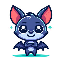 Flat Color Cartoon Style: Cartoonish Bat Facing Forward on White Background.