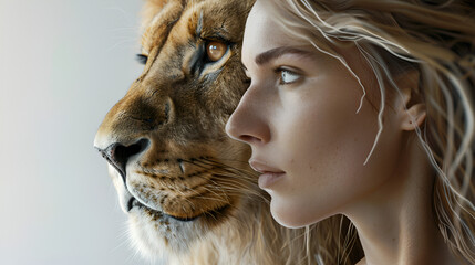 Woman and lion