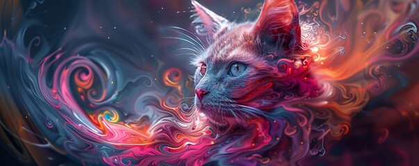 Colorful pink cat human like animal.