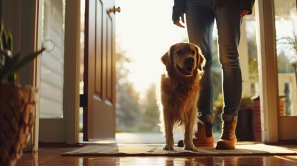 Tail-Wagging Welcome: A Dog Greeting Its Owner at the Door