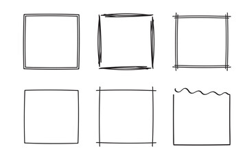 Square frames doodle set,hand-drawn monograms.Edgings and cadres with simple sketchy design elements.Isolated. Vector illustration.