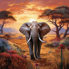 Golden Horizon: Elephants in the Sunset Glow