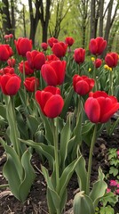red tulips in the garden