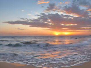 Fototapeta premium Sunset Sea Beach Landscape Art