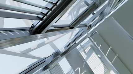 Bioclimatic design, natural ventilation system close-up, innovative airflow, indoor light 