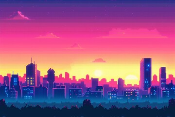 Obraz premium pixel art gradient, blocky and retro, 8-bit nostalgia