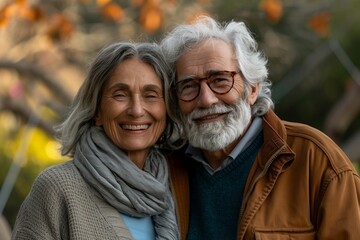 Happy active senior couple smiling and hugging looking at camera