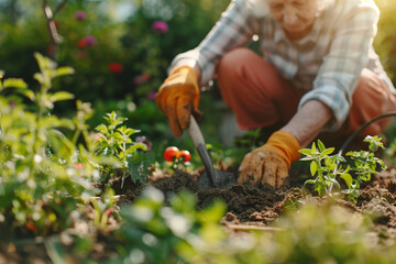 Fototapeta premium Senior woman gardening on beautiful spring day