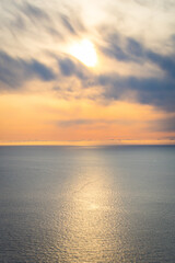 Midsummer sun over the barentsea. Beautiful ocean background. Tranquil scene.