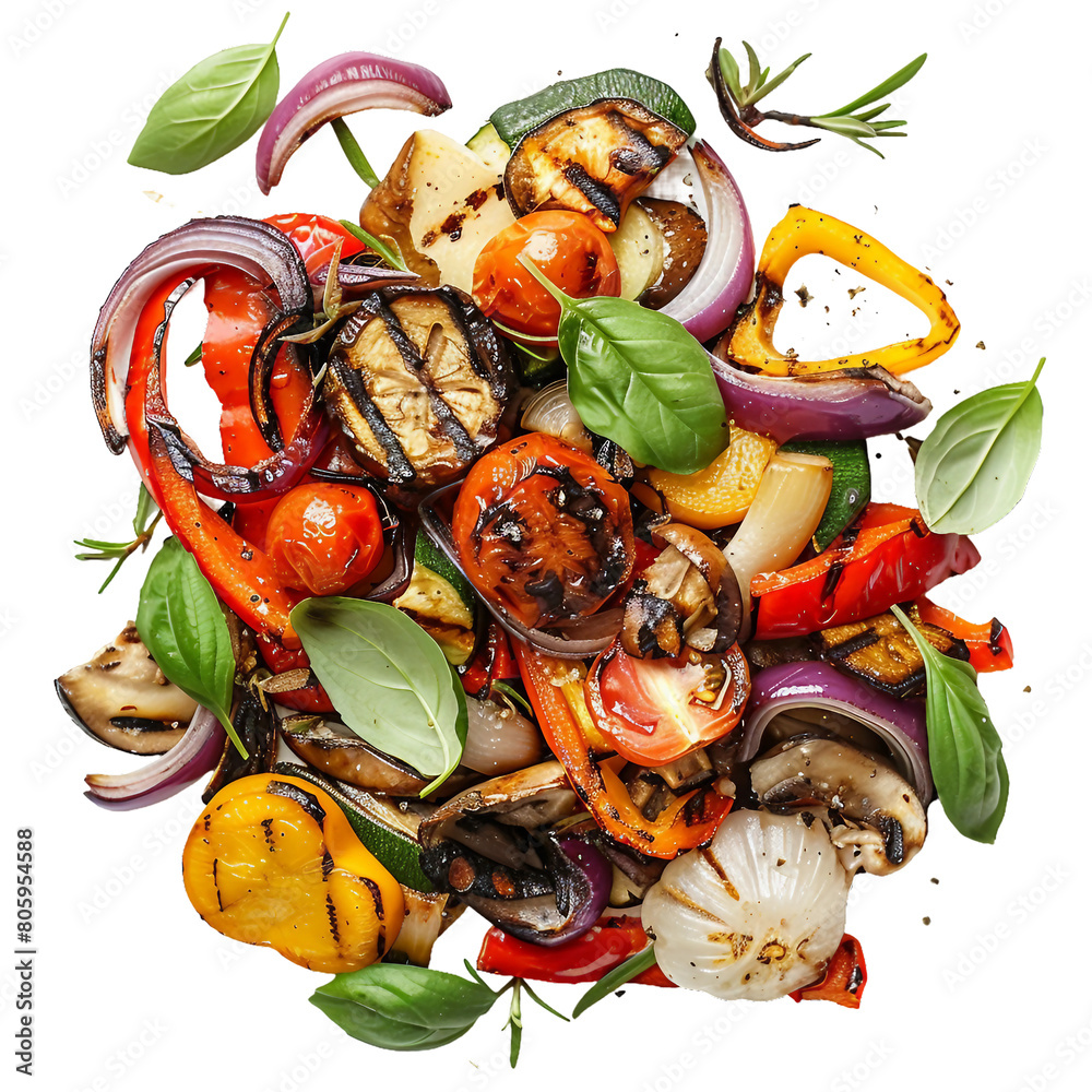 Wall mural Grilled vegetables, transparent background, isolated image, generative AI