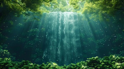 Obraz premium Serene Waterfall in Enchanting Forest with Lush Moss, Generative AI