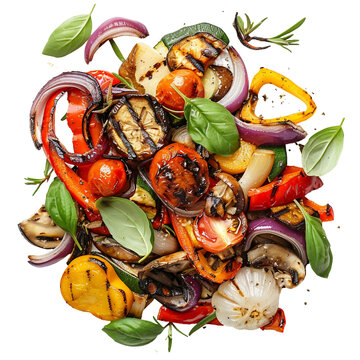 Grilled vegetables, transparent background, isolated image, generative AI