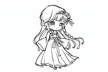 Fototapeta premium A charming Kawaii character illustration ready for a splash of colors.