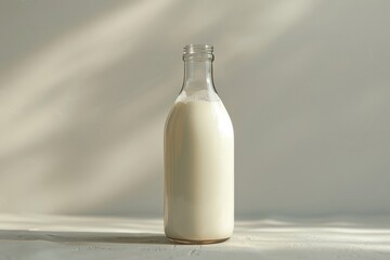 A bottle of milk in minimal white background AI Generated