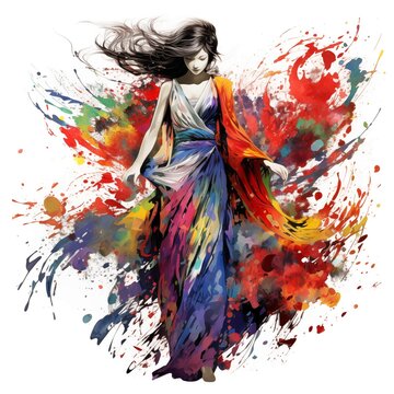Abstract Colorful Illustration of a Yuki Onna on a White Background