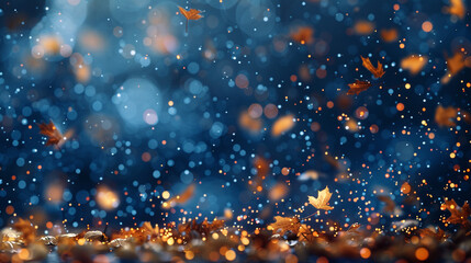 Sky blue glitter defocused twinkly lights, resembling a autumn harvest.