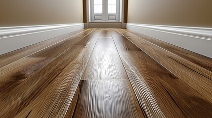 Elegant hallway with polished wooden flooring and bright lighting