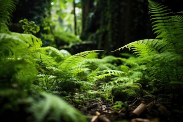Fototapeta premium Ferns in a wild, overgrown garden.
