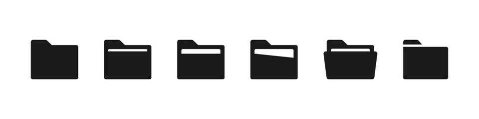 Folder icon set. File folder logo. Opened and closed. Design for app. Vector
