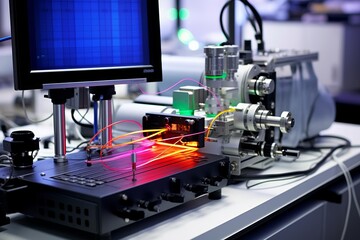 Fototapeta premium Scientist adjusting a spectrometer in a laboratory