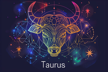Astrology Taurus zodiac sign with title "Taurus" Bull head. Zodiac constellation