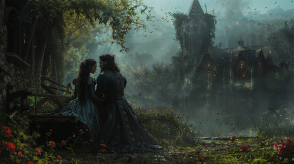 Enchanted medieval romance at dusk