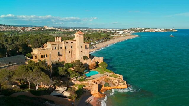 Castell de Tamarit near Tarragona, Costa Dorada, Catalonia, Spain. Aerial view 