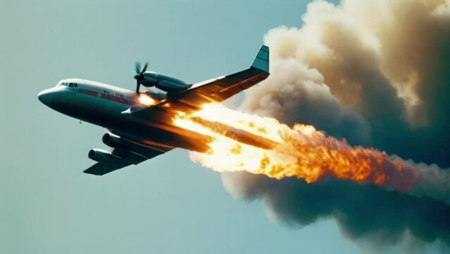 Burning plane in the sky crashing