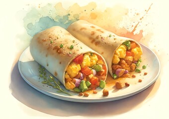 Watercolor painting of Burritos