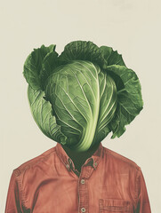 Man with green cabbage head illustration - obrazy, fototapety, plakaty