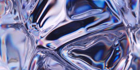 Liquid glass or ice cell surface with refraction and dispersion effect. Transparent organic bubbles. Abstract background. Thin film colors fluid. 3d rendering