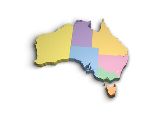 3d Australia color map illustration white background isolate
