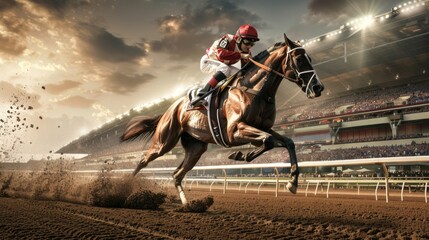 a graceful thoroughbred racehorse bursting out of the starting gate, muscles coiled like springs