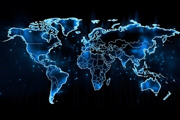 Map of the planet. World map. Global social network. Future. Vector. Blue futuristic background with planet Earth. Internet and technology. Floating blue plexus geometric background.
