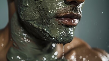Woman with Moisturizing Clay Mask and Water Droplets